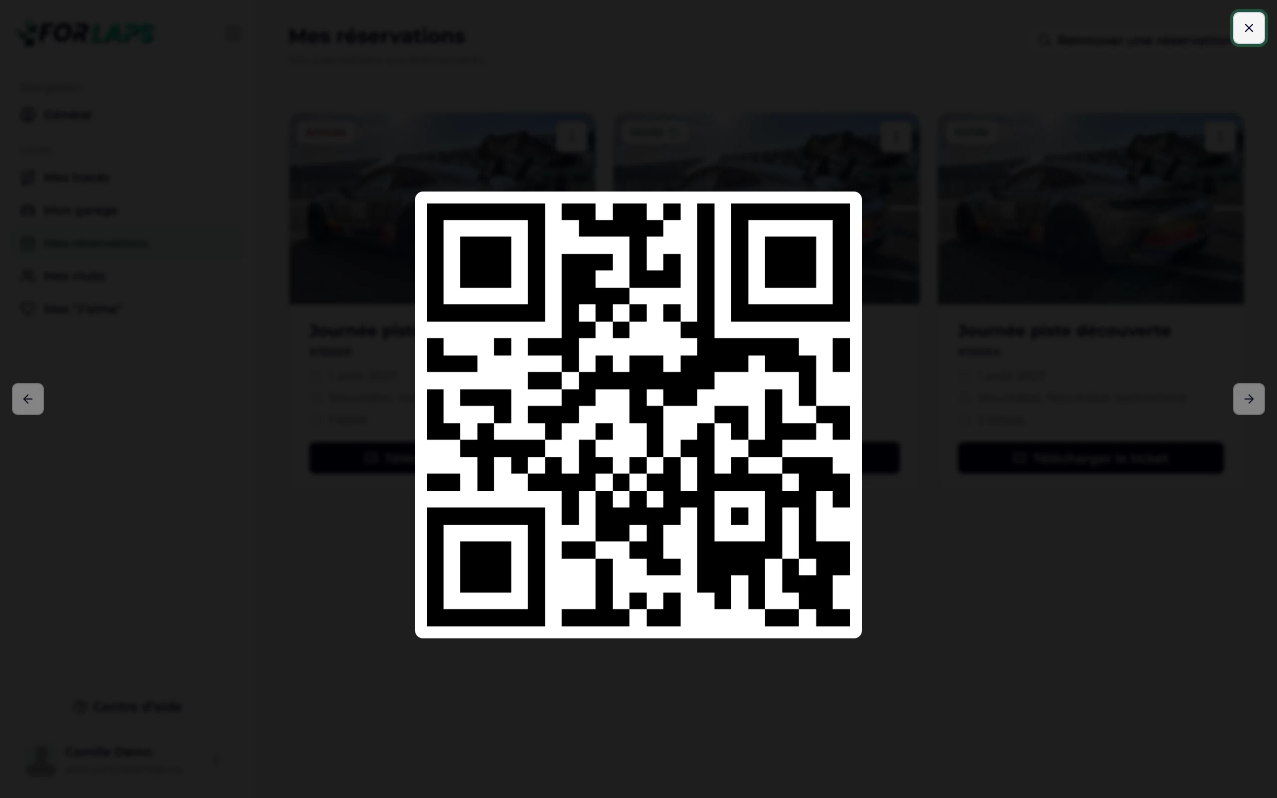 Le QR code d'un billet affiché en plein écran