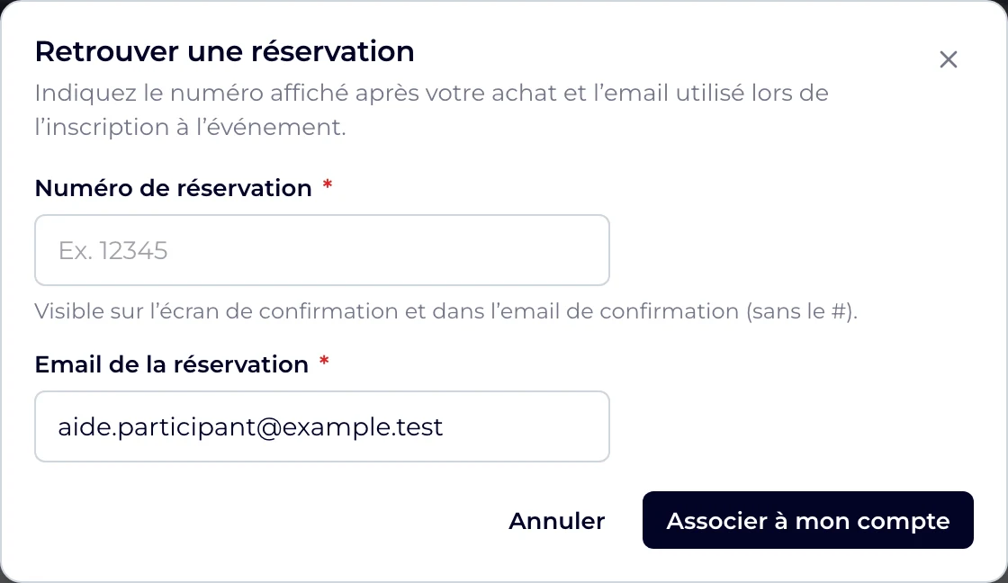La fenêtre Retrouver une réservation