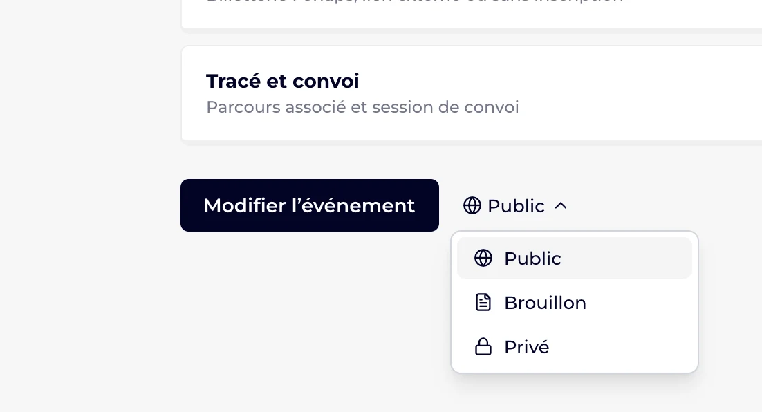 Le menu de visibilité ouvert à côté du bouton Modifier l'événement