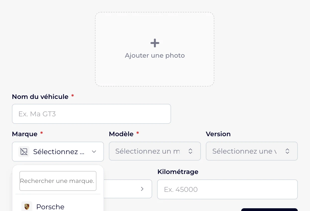La liste des marques ouverte, avec sa recherche