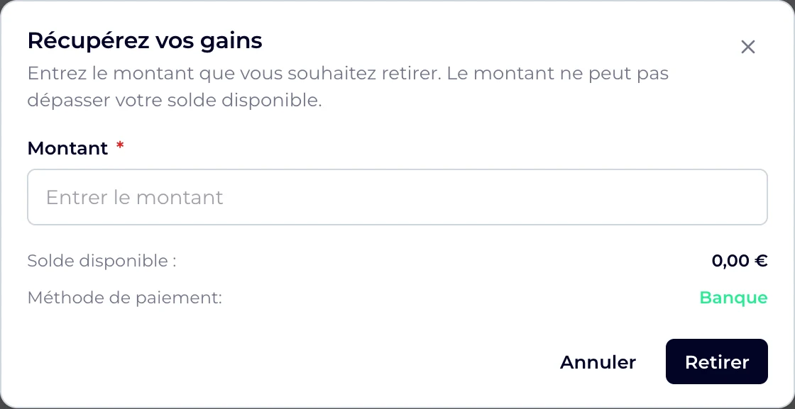 La fenêtre Récupérez vos gains