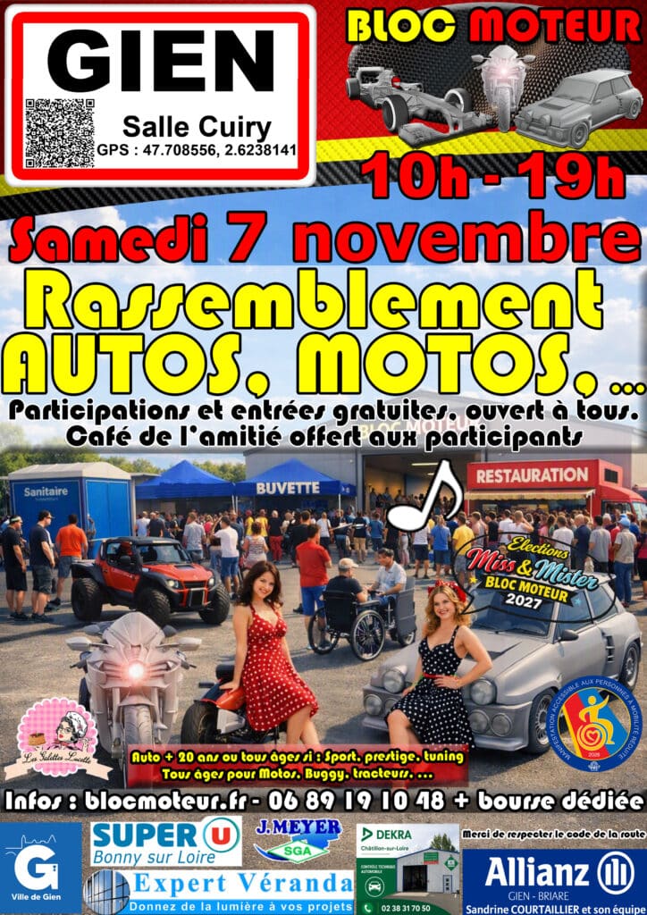 Samedi 7 novembre, RASSEMBLEMENT (autos, motos, buggy, …) – Gien